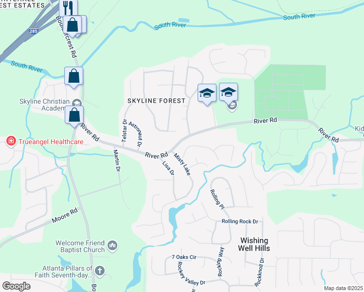 map of restaurants, bars, coffee shops, grocery stores, and more near 2246 Carrington Drive in Ellenwood