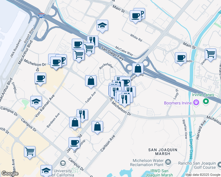 map of restaurants, bars, coffee shops, grocery stores, and more near 2209 Rivington in Irvine