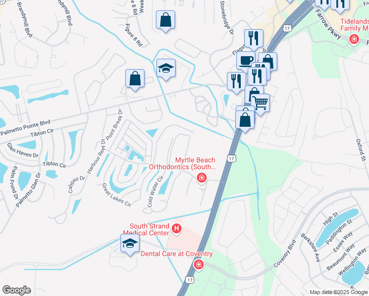 map of restaurants, bars, coffee shops, grocery stores, and more near 3923 Gladiola Court in Myrtle Beach