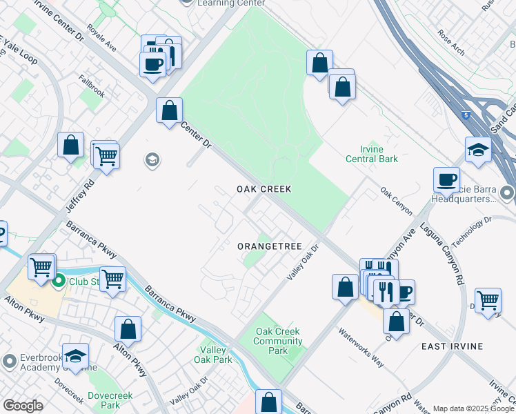 map of restaurants, bars, coffee shops, grocery stores, and more near 134 Tangerine in Irvine
