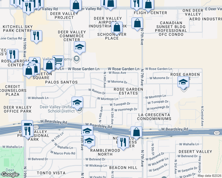 map of restaurants, bars, coffee shops, grocery stores, and more near 1301 West Mohawk Lane in Phoenix