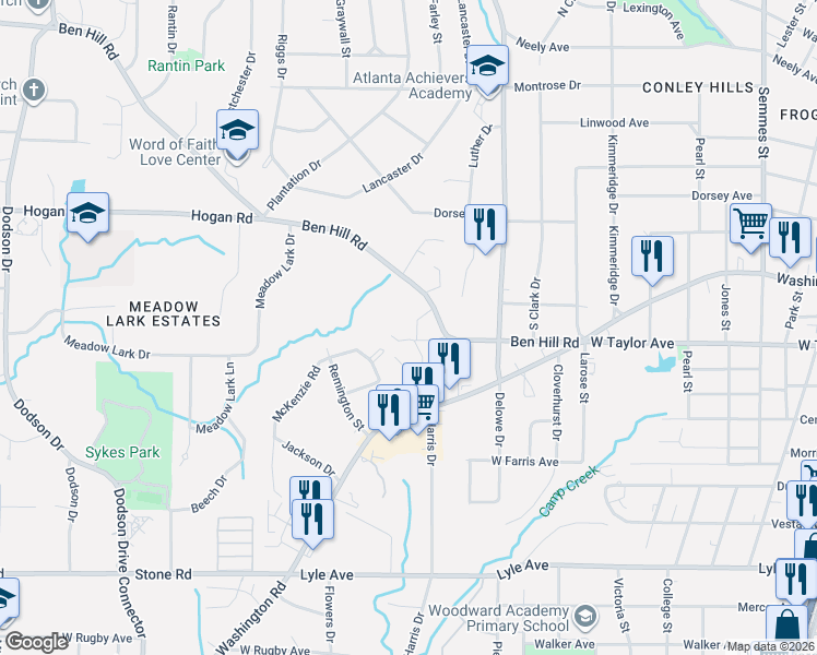 map of restaurants, bars, coffee shops, grocery stores, and more near 3019 Ben Hill Avenue in Atlanta