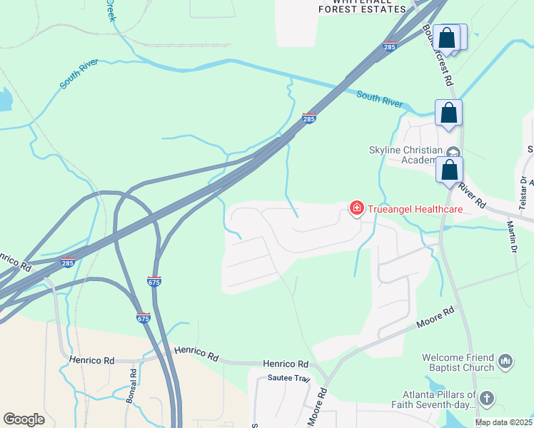 map of restaurants, bars, coffee shops, grocery stores, and more near 1930 Boulder Gate Drive in Ellenwood