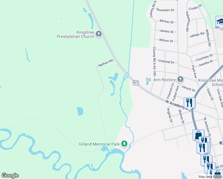 map of restaurants, bars, coffee shops, grocery stores, and more near 149 Nathan Road in Kingstree