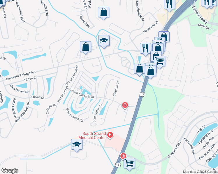 map of restaurants, bars, coffee shops, grocery stores, and more near 3943 Gladiola Court in Myrtle Beach