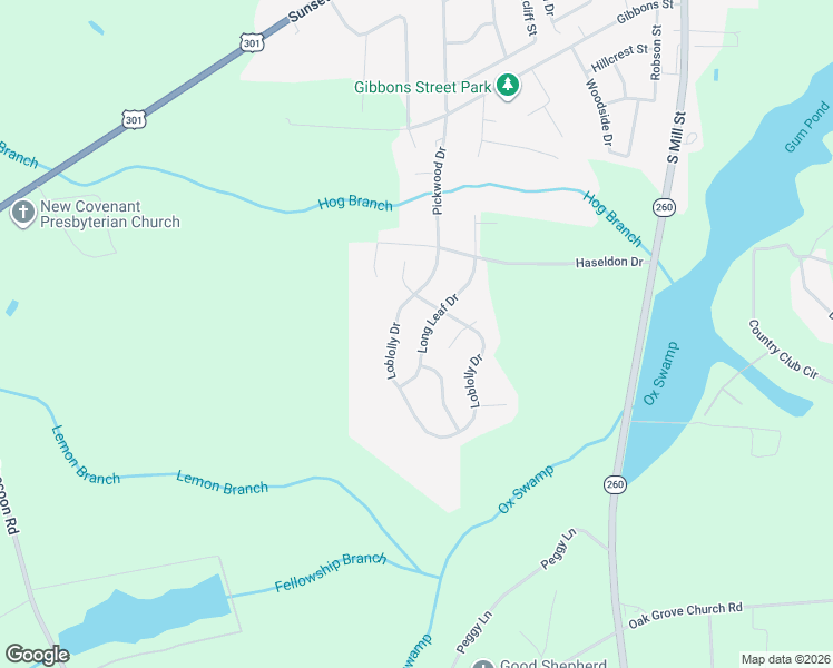 map of restaurants, bars, coffee shops, grocery stores, and more near 1107 Long Leaf Drive in Manning