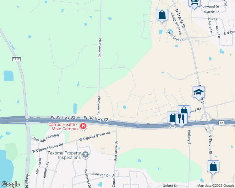 map of restaurants, bars, coffee shops, grocery stores, and more near 225 Plainview Road in Sherman