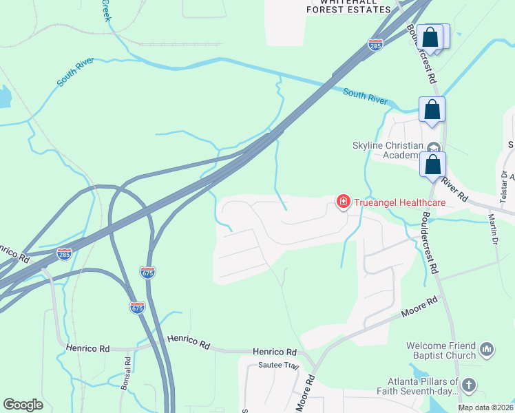 map of restaurants, bars, coffee shops, grocery stores, and more near 1933 Boulder Gate Drive in Ellenwood