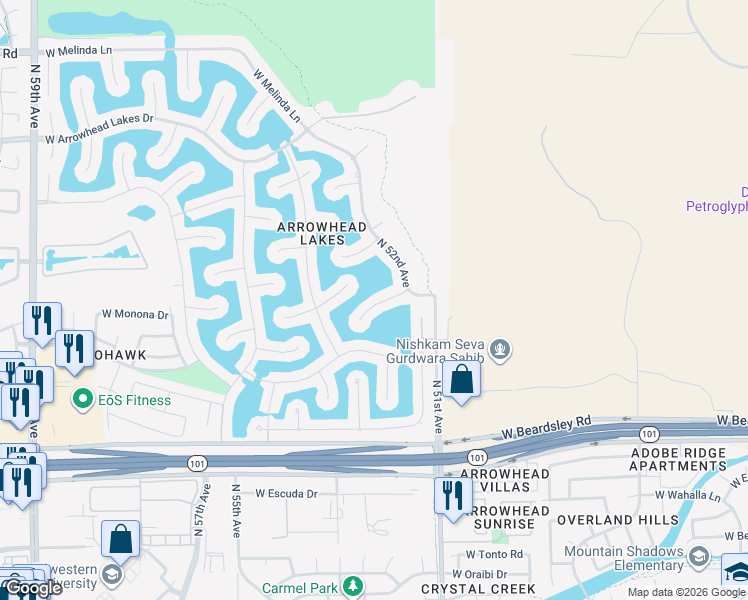 map of restaurants, bars, coffee shops, grocery stores, and more near 5235 West Potter Drive in Glendale