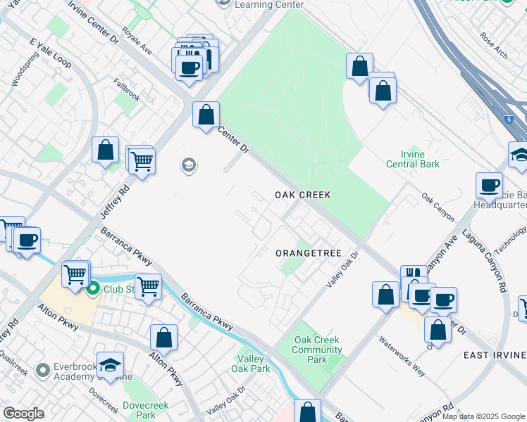 map of restaurants, bars, coffee shops, grocery stores, and more near 411 Tarocco in Irvine