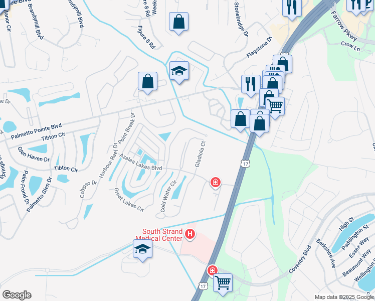 map of restaurants, bars, coffee shops, grocery stores, and more near 3951 Gladiola Court in Myrtle Beach