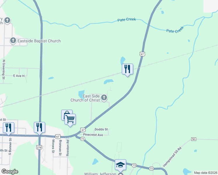 map of restaurants, bars, coffee shops, grocery stores, and more near 604 North Cedar Street in Hope
