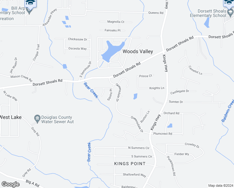 map of restaurants, bars, coffee shops, grocery stores, and more near 6355 Queensdale Drive in Douglasville