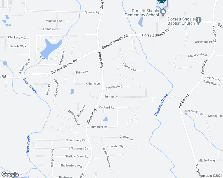 map of restaurants, bars, coffee shops, grocery stores, and more near 6065 Castlegate Drive in Douglasville