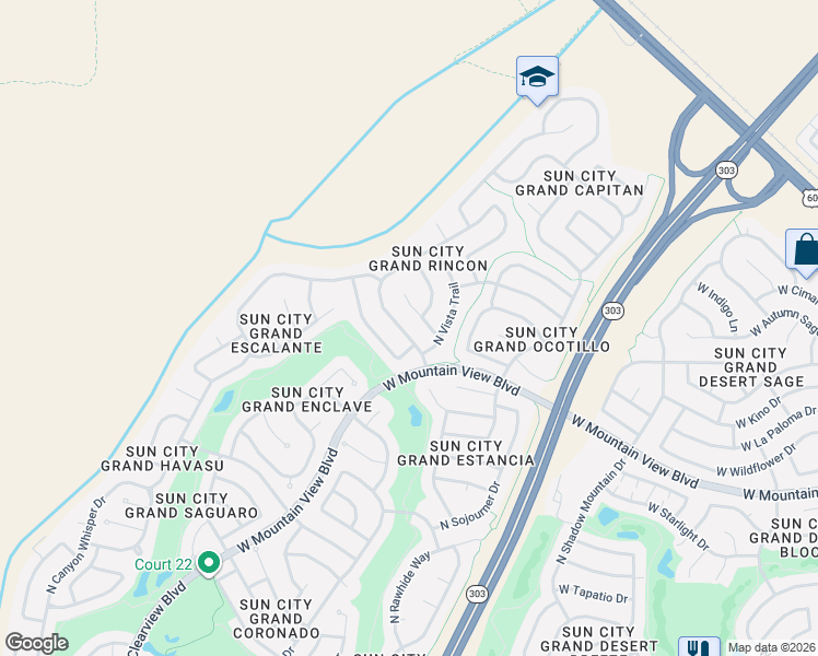 map of restaurants, bars, coffee shops, grocery stores, and more near 16642 West Loma Verde Trail in Surprise