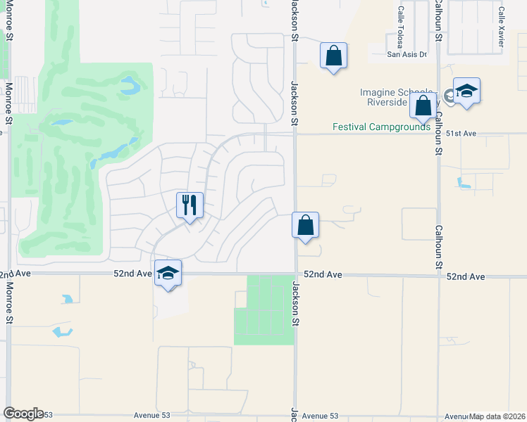 map of restaurants, bars, coffee shops, grocery stores, and more near 82817 Spirit Mountain Drive in Indio