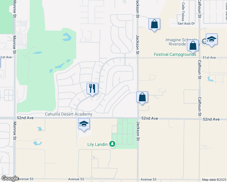 map of restaurants, bars, coffee shops, grocery stores, and more near 82803 Spirit Mountain Drive in Indio
