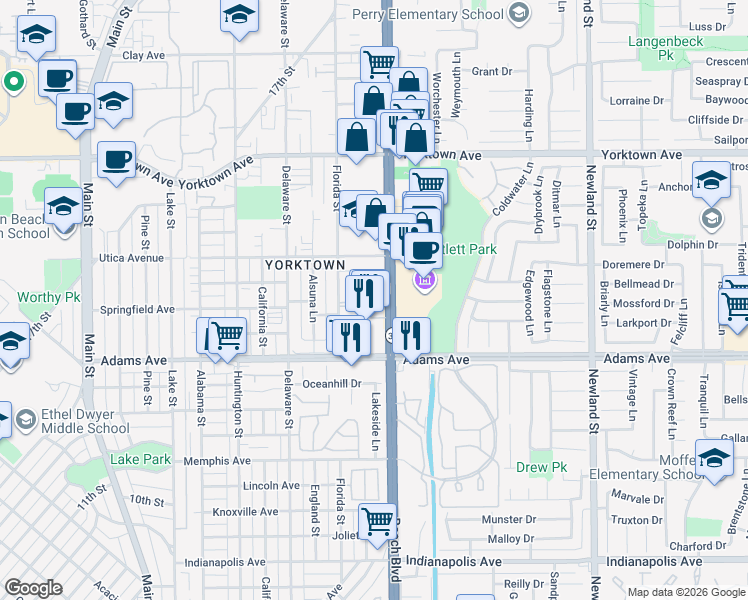 map of restaurants, bars, coffee shops, grocery stores, and more near 2006 Florida Street in Huntington Beach