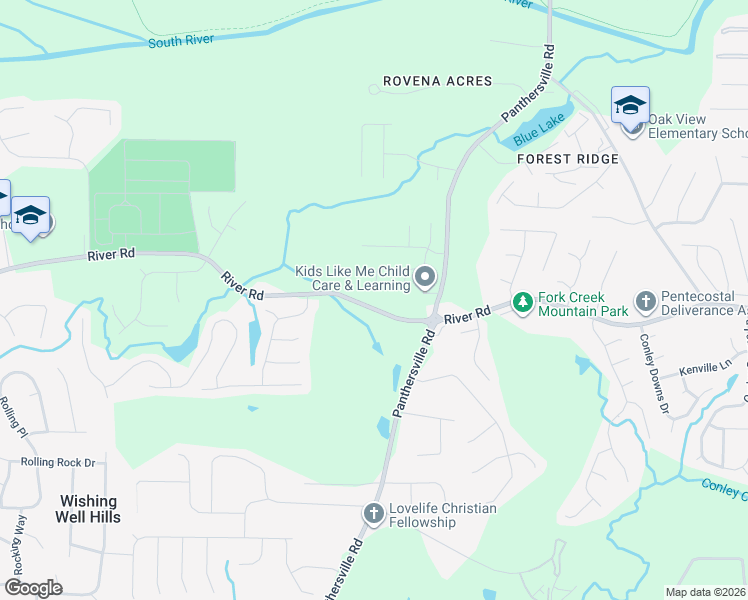 map of restaurants, bars, coffee shops, grocery stores, and more near 2738 River Road in Ellenwood