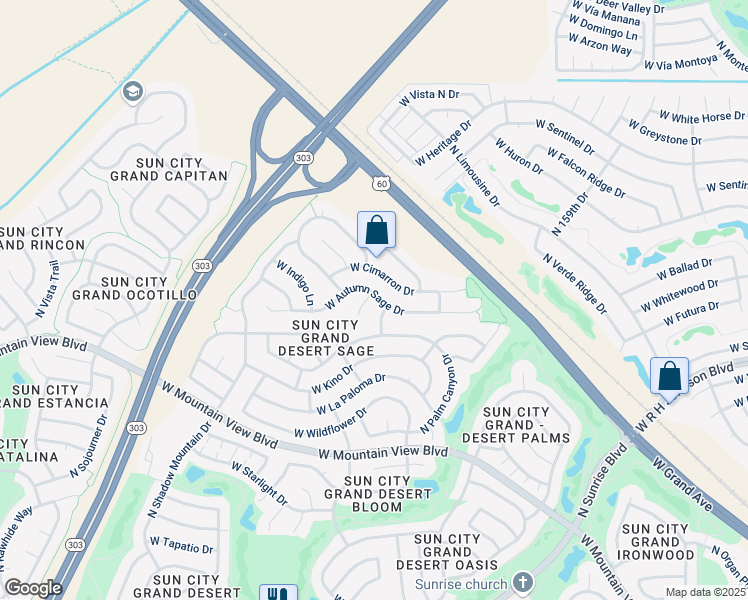map of restaurants, bars, coffee shops, grocery stores, and more near 15828 West Cimarron Drive in Surprise