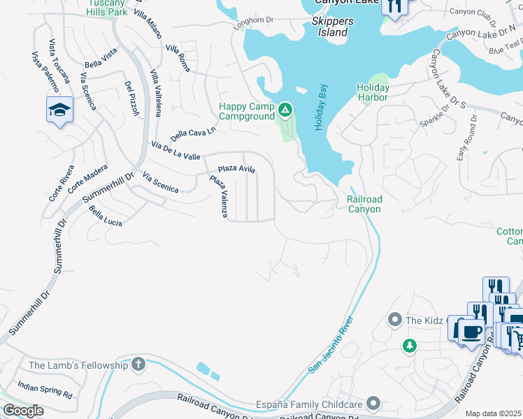 map of restaurants, bars, coffee shops, grocery stores, and more near 87 Plaza Avila in Lake Elsinore