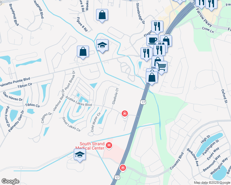 map of restaurants, bars, coffee shops, grocery stores, and more near 138 Butkus Drive in Myrtle Beach