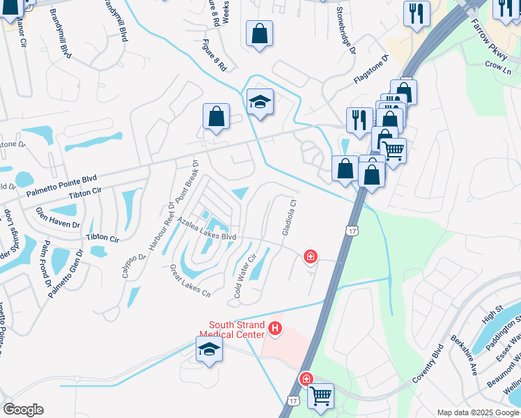 map of restaurants, bars, coffee shops, grocery stores, and more near 3983 Gladiola Court in Myrtle Beach