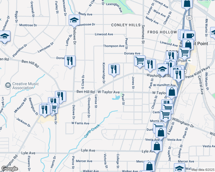 map of restaurants, bars, coffee shops, grocery stores, and more near 2942 Kimmeridge Drive in East Point