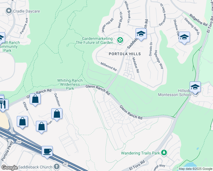 map of restaurants, bars, coffee shops, grocery stores, and more near 1582 Sunset View Drive in Trabuco Canyon