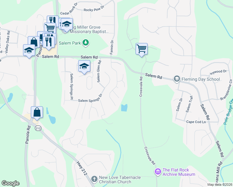 map of restaurants, bars, coffee shops, grocery stores, and more near 3693 Walnut Creek Way in Stonecrest