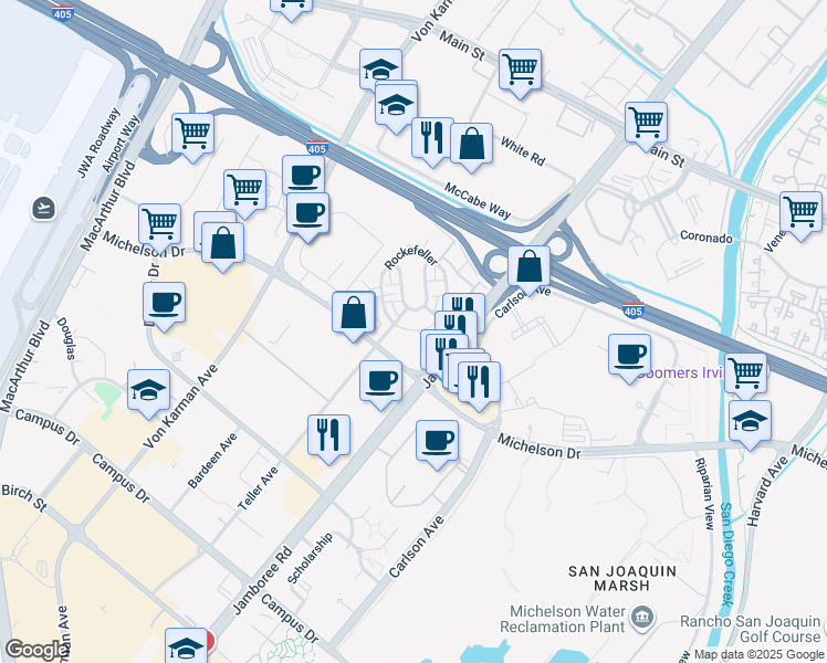 map of restaurants, bars, coffee shops, grocery stores, and more near 31 Gramercy in Irvine