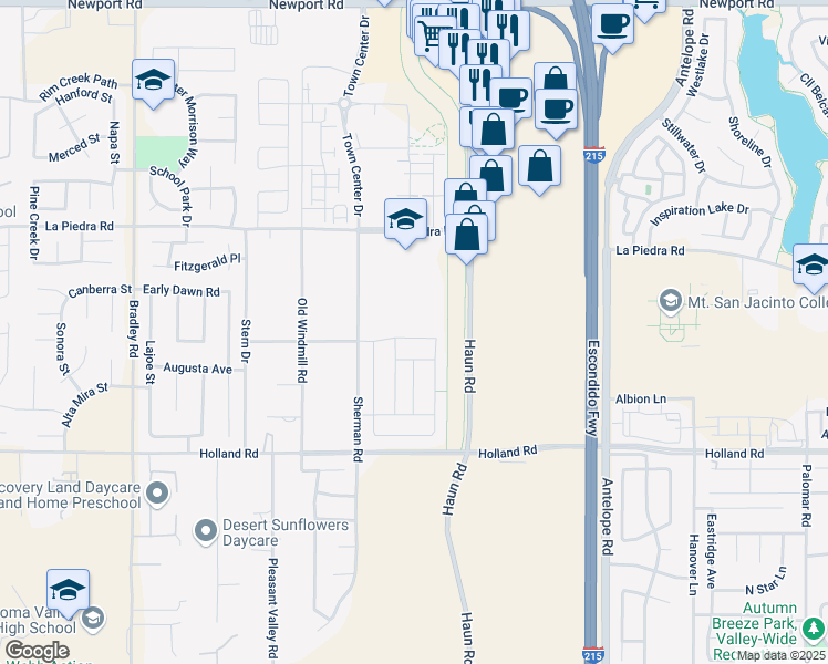 map of restaurants, bars, coffee shops, grocery stores, and more near 27544 Cloudy Peak Way in Menifee
