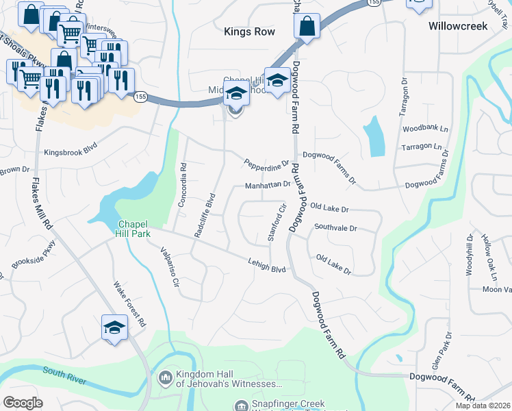 map of restaurants, bars, coffee shops, grocery stores, and more near 3623 Stanford Circle in Decatur