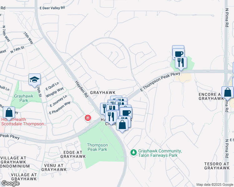 map of restaurants, bars, coffee shops, grocery stores, and more near Unnamed Road in Scottsdale