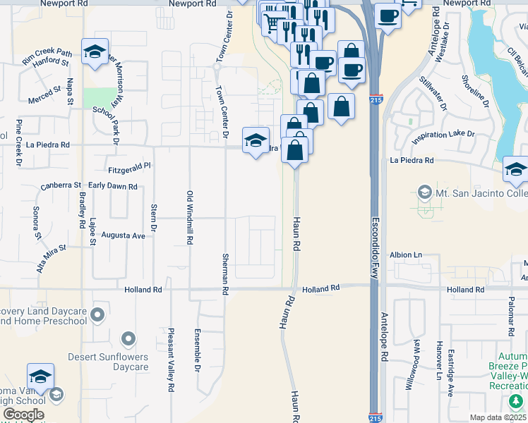 map of restaurants, bars, coffee shops, grocery stores, and more near 27544 Cloudy Peak Way in Menifee