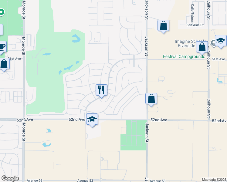 map of restaurants, bars, coffee shops, grocery stores, and more near 51523 Longmeadow Street in Indio