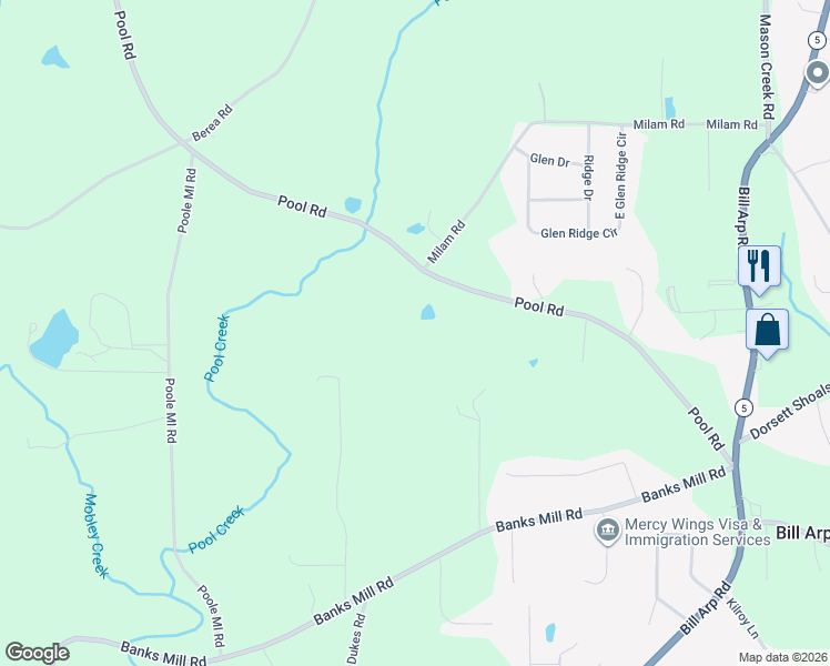 map of restaurants, bars, coffee shops, grocery stores, and more near 4761 Pool Road in Winston