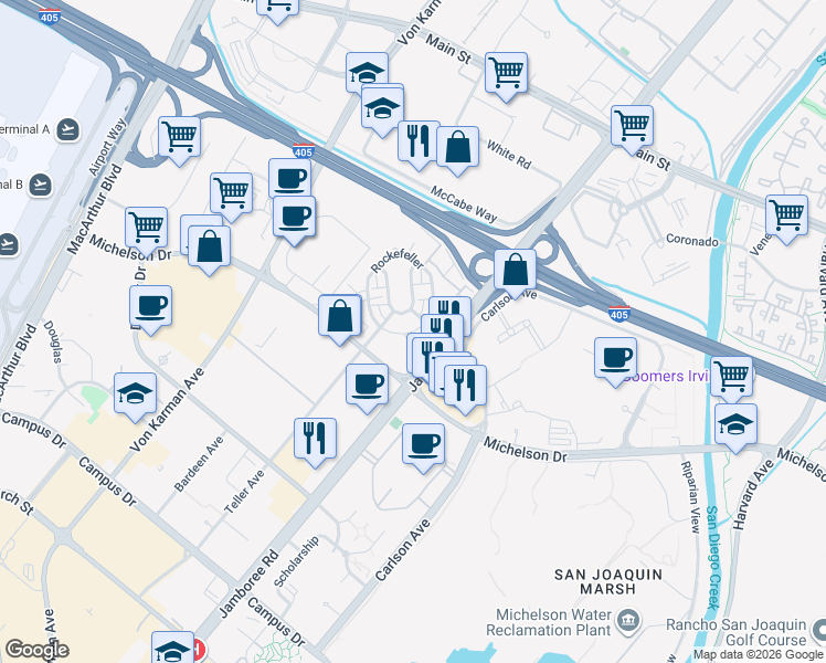 map of restaurants, bars, coffee shops, grocery stores, and more near 31 Gramercy in Irvine