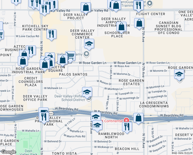 map of restaurants, bars, coffee shops, grocery stores, and more near 20808 North 14th Lane in Phoenix