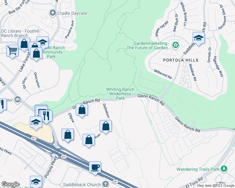 map of restaurants, bars, coffee shops, grocery stores, and more near 27901 Glenn Ranch Road in Trabuco Canyon