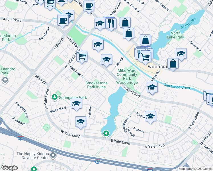 map of restaurants, bars, coffee shops, grocery stores, and more near 8 Bayview in Irvine