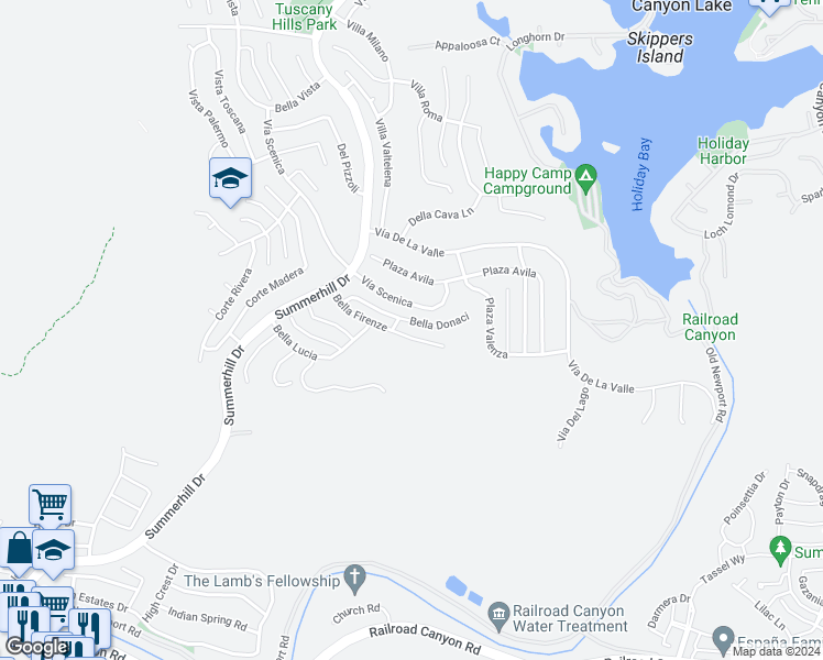 map of restaurants, bars, coffee shops, grocery stores, and more near 24 Bella Firenze in Lake Elsinore