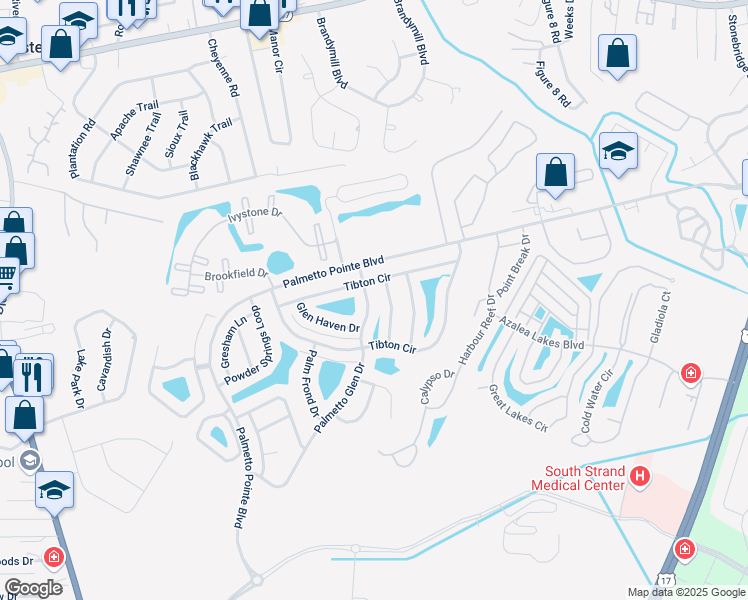 map of restaurants, bars, coffee shops, grocery stores, and more near 250 Tibton Circle in Myrtle Beach