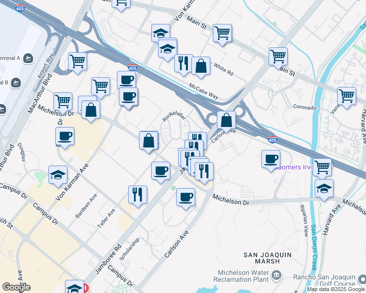 map of restaurants, bars, coffee shops, grocery stores, and more near 31 Gramercy in Irvine