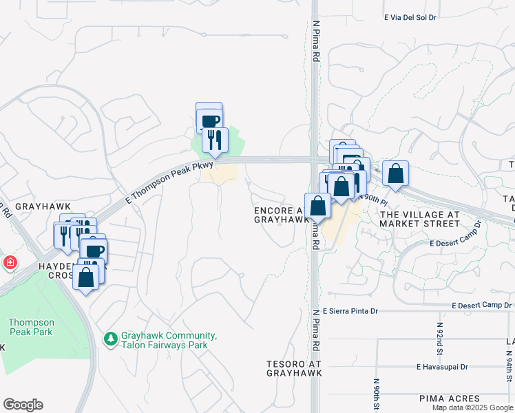 map of restaurants, bars, coffee shops, grocery stores, and more near North 87th Street in Scottsdale