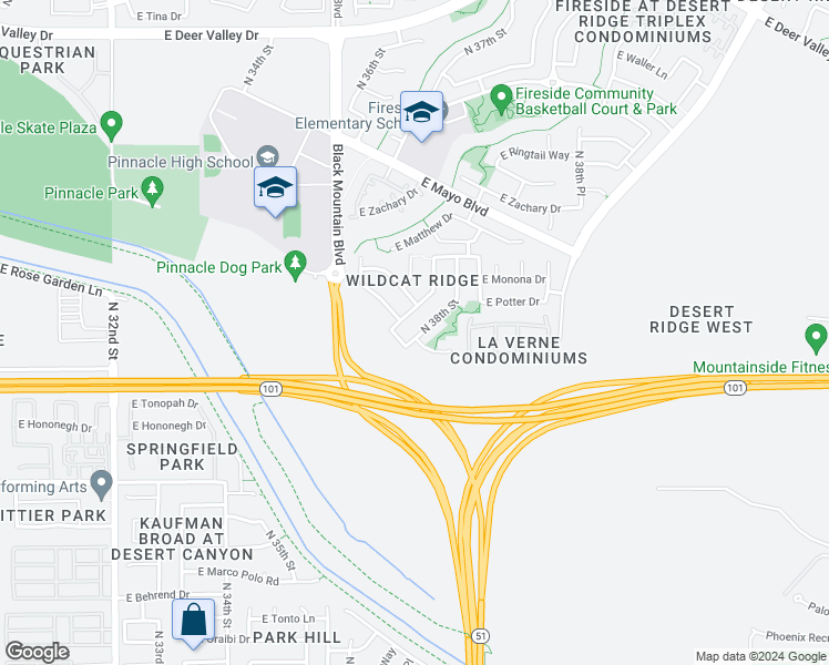 map of restaurants, bars, coffee shops, grocery stores, and more near 20714 North 38th Street in Phoenix