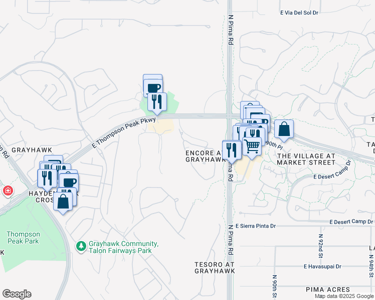 map of restaurants, bars, coffee shops, grocery stores, and more near North 87th Street in Scottsdale