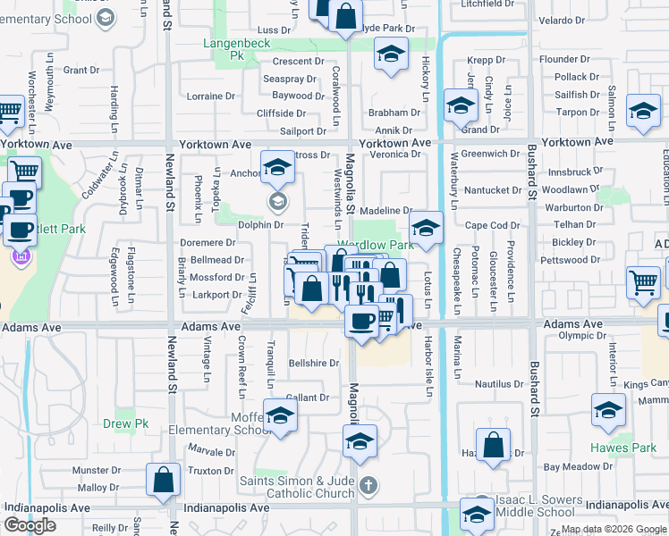 map of restaurants, bars, coffee shops, grocery stores, and more near 8931 Skiff Circle in Huntington Beach