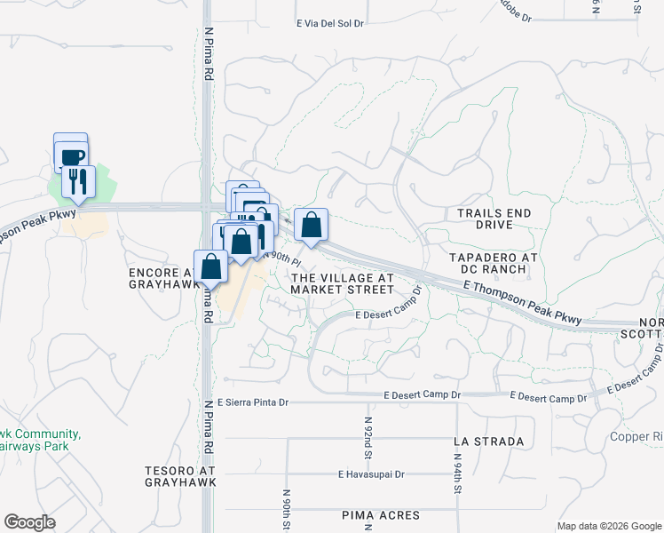 map of restaurants, bars, coffee shops, grocery stores, and more near 20801 North 90th Place in Scottsdale