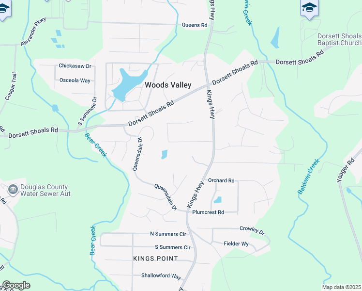 map of restaurants, bars, coffee shops, grocery stores, and more near 6175 Knights Lane in Douglasville